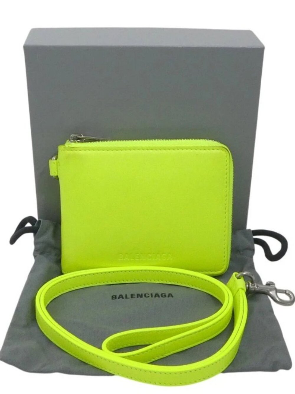 BALENCIAGA Bifold Wallet Neon Yellow Leather